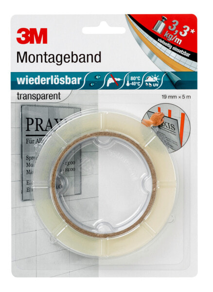 3M 8899195 - Mounting tape - Transparent - 5 m - 19 mm - 1.1 mm