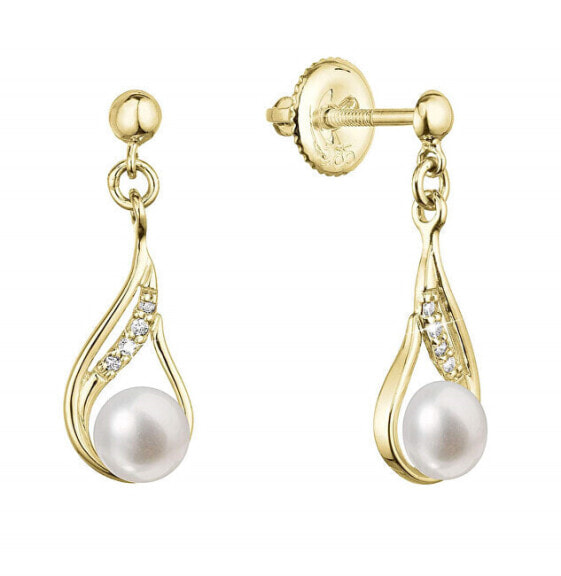Elegant gold earrings with river pearl and diamonds 91PB00047
