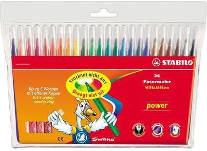 Фломастеры для детей STABILO Power, 24 цвета, футляр