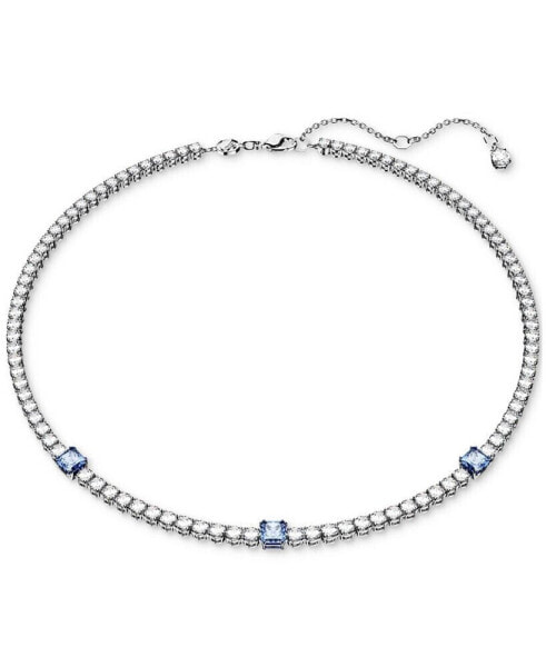 Rhodium-Plated Mixed Crystal Tennis Necklace, 15" + 2-3/4"