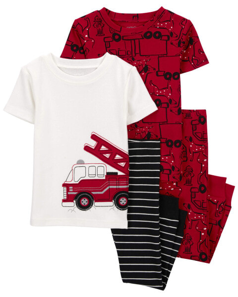 Toddler 4-Piece Firetruck 100% Snug Fit Cotton Pajamas 5T