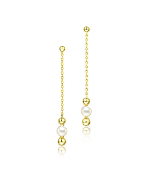 Sterling Silver 14K Gold Plated and 5.5MM Fresh Water Pearls Dangling Earrings