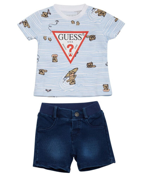 Костюм GUESS baby Boy Short Sleeve Shirt and Denim Short