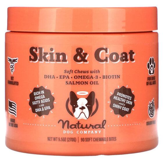 Skin & Coat, For Dogs, All Ages, 90 Soft Chewable Bites, 9.5 oz (270 g)