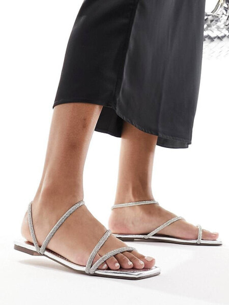 Simmi London Alami embellished strappy flat sandal in silver