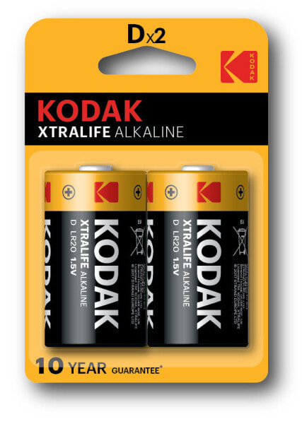 Батарея одноразовая Kodak KDXLR20PB2 - D - Щелочная - 1.5 В - 2 шт - 15500 мАч