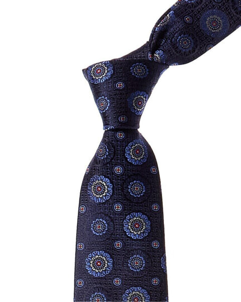 Canali Navy Flower Silk Tie Men's Blue Os