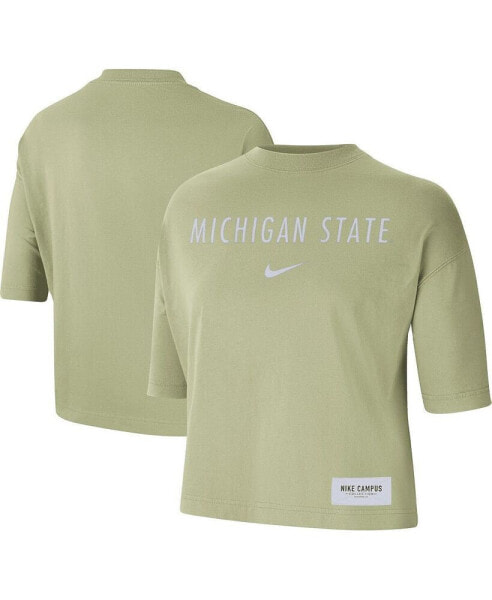 Women's Olive Michigan State Spartans Earth Tones Washed Boxy T-shirt