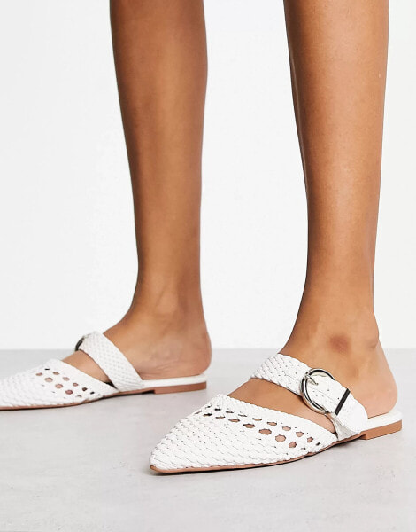 ASOS DESIGN Lisbon pointed woven ballet flats in white