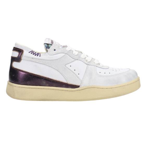 Diadora Mi Basket Row Cut Glitter Dirty Lace Up Womens White Sneakers Casual Sh