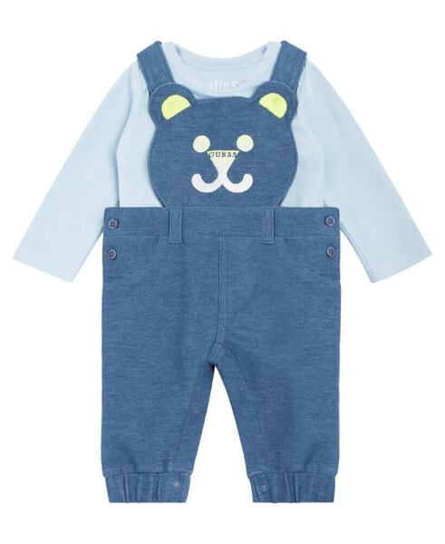 Baby Boys Bodysuit and Knit Denim Bear Overall, 2 Piece Set