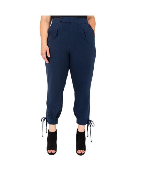 Plus Size High Waisted Ankle Tie Cuff Trousers