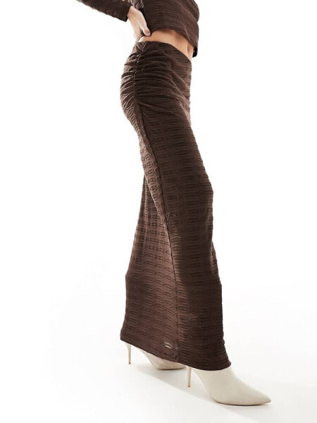 Vero Moda textured maxi skirt co-ord in chocolate brown