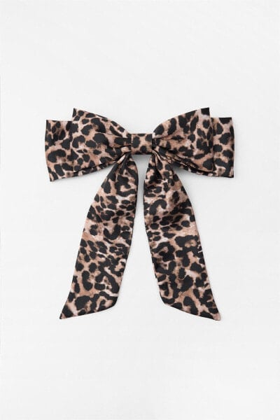 ANIMAL PRINT SATIN BOW HAIR CLIP