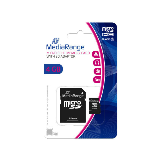 MEDIARANGE MR956 - 4 GB - MicroSDHC - Class 10 - 15 MB/s - 10 MB/s - Black