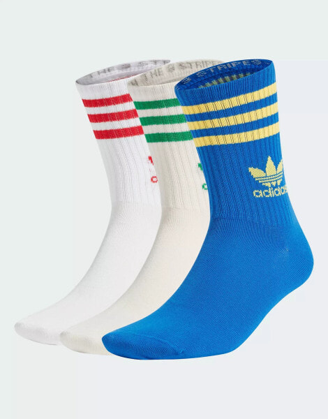 adidas Originals Mid Cut crew socks 3 Pairs in blue