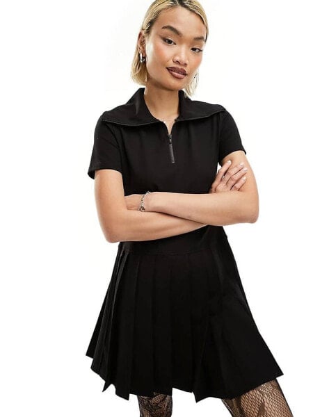 Urban Revivo zip detail mini tennis dress in black