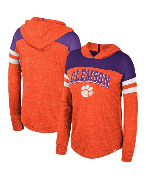 Women's Orange Clemson Tigers Speckled Colorblock Long Sleeve Hooded T-Shirt