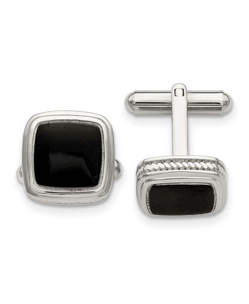 Stainless Steel Polished Black plated Textured Edge Cufflinks