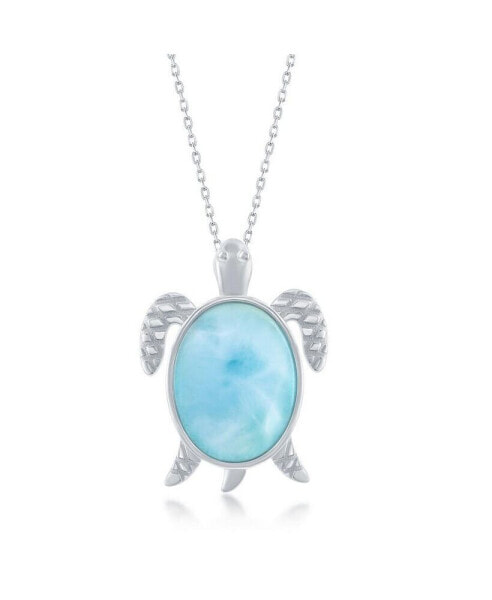 Sterling Silver Larimar Turtle Pendant