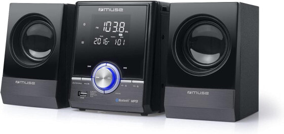 Музыкальный центр Muse M-38 BT CD/MP3 Microsystem mit USB, Bluetooth, Equalizer, Fernbedienung schwarz/Chrom