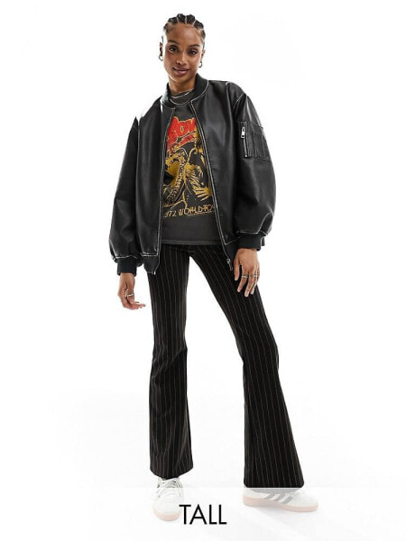 Only Tall flared trousers in black pinstripe