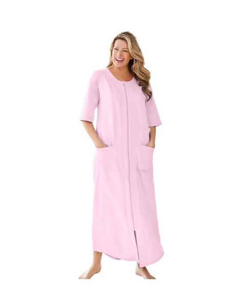 Plus Size Long French Terry Zip-Front Robe