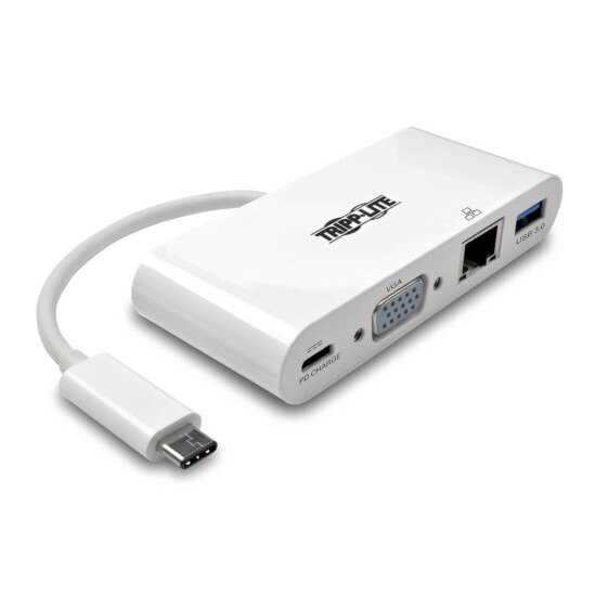 Tripp USB C to VGA External Video Adapter with USB-A Hub - USB-C PD Charging & Gigabit Ethernet Ports - Thunderbolt™ 3 compatible - 1920 x 1080 (1080p) - USB Type-C - VGA (D-Sub) - Male - Female - USB - 1920 x 1080 pixels