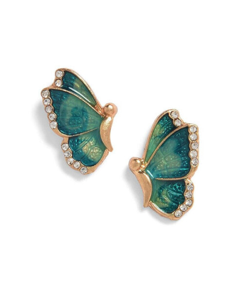 Women's Green Embellished Butterfly Stud Earrings