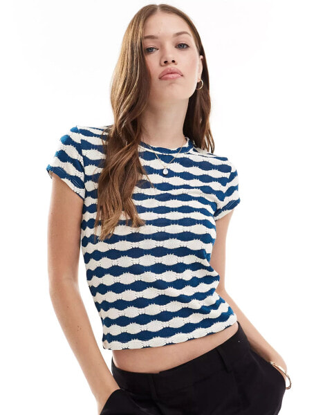 ASOS DESIGN baby tee in textured navy stripe