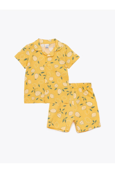 Polo Yaka Kısa Kollu Baskılı Kız Bebek Pijama Takımı