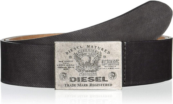 Мужской ремень черный кожаный для джинс широкий с бляшкой Diesel Mens B-filin belt