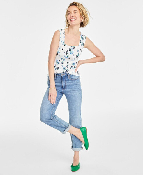 Women's Floral Smocked Square-Neck Tank, Created for Macy's