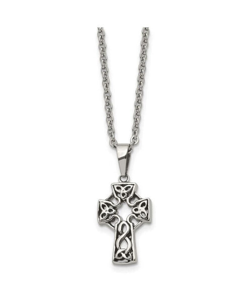 Antiqued and Brushed Celtic Cross Pendant Cable Chain Necklace