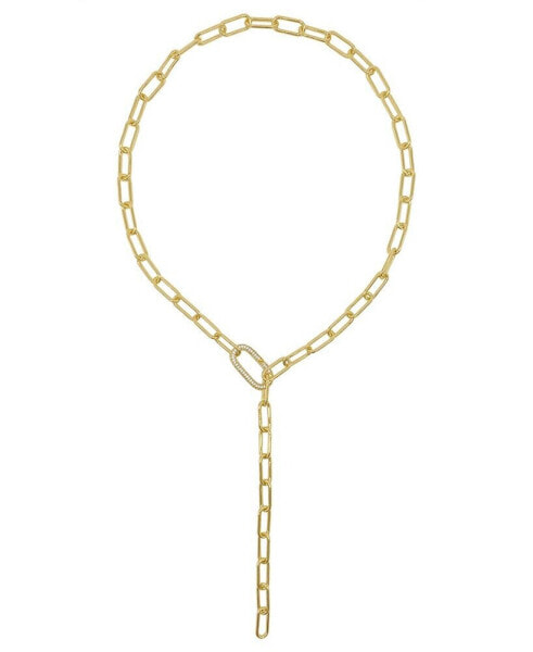 Women's 14K Gold-Tone Plated Y-Shaped Lariat Crystal Lock Necklace