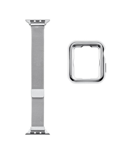 Infinity 2-Piece Skinny Silver-tone Stainless Steel Alloy Loop Band and Bumper Set for Apple Watch, 42mm-44mm