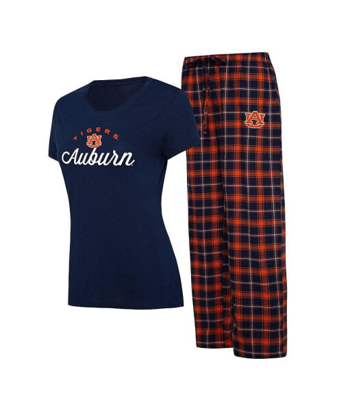 Women's Navy, Orange Auburn Tigers Arctic T-shirt and Flannel Pants Sleep Set