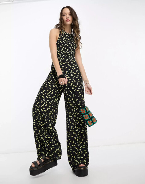 Reclaimed Vintage sleeveless jumpsuit in black floral