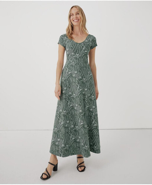 Women's Organic Cotton Fit & Flare Crossback Maxi Dress