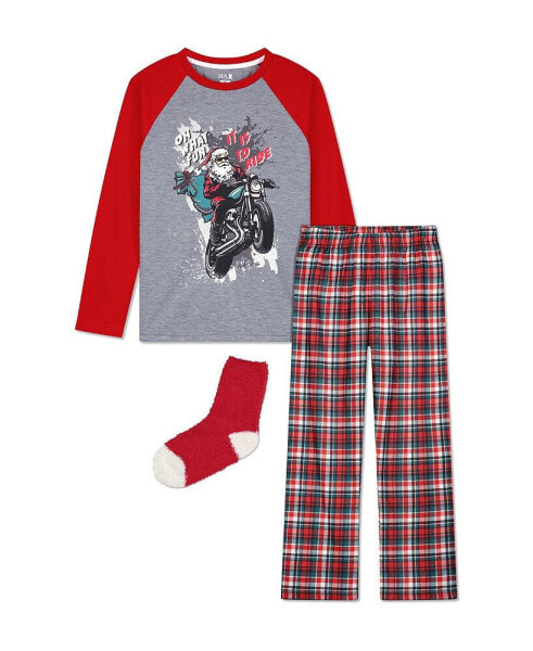 Little Boys 2 Pack Pajama Set with Socks, 3 Pieces