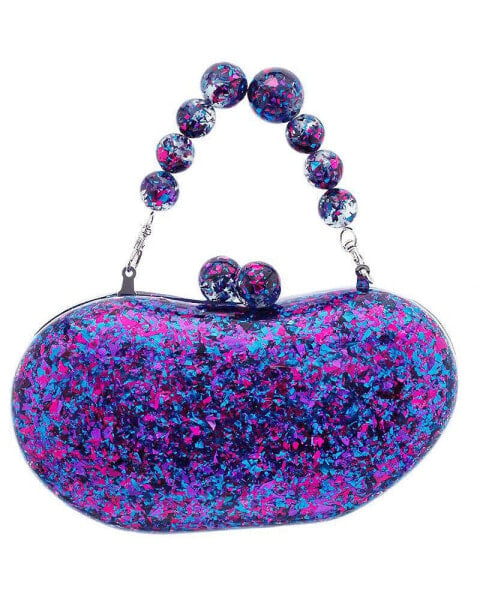 Printed Acrylic Minaudiere with Beaded Handle Clutch