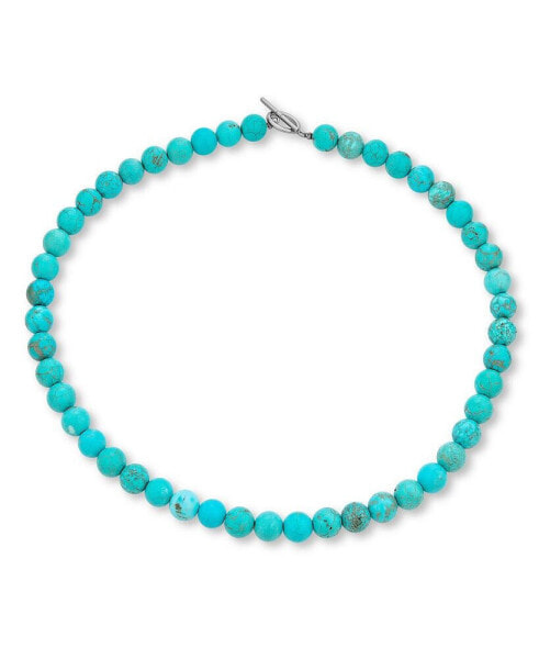 Blue Compressed Turquoise Round Gem Stone 10MM Bead Strand Necklace Western Jewelry For Women Silver Plated Clasp 18 Inch