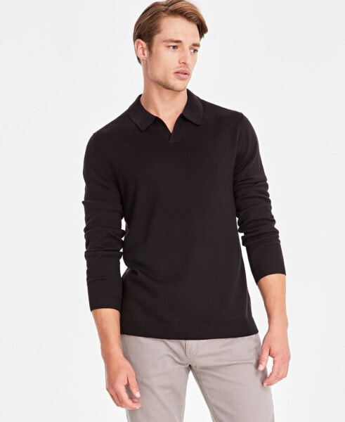 Men's Regular-Fit Sweater-Knit Johnny Collar Polo Shirt, Created for Macy's