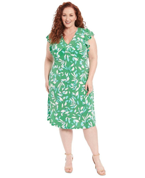 Plus Size Printed Flutter-Sleeve Dress