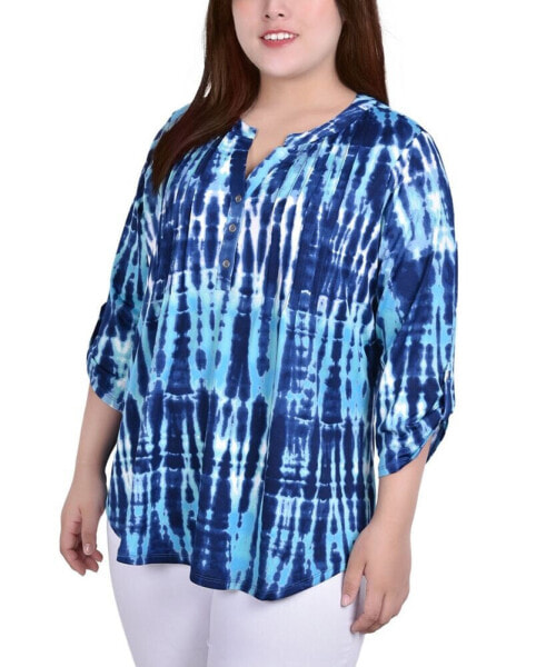 Plus Size Knit 3/4 Sleeve Roll Tab Top