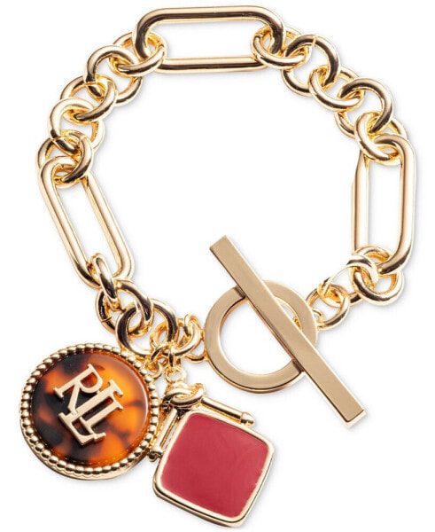 Gold-Tone Logo Tortoise-Look Multi-Charm Link Bracelet