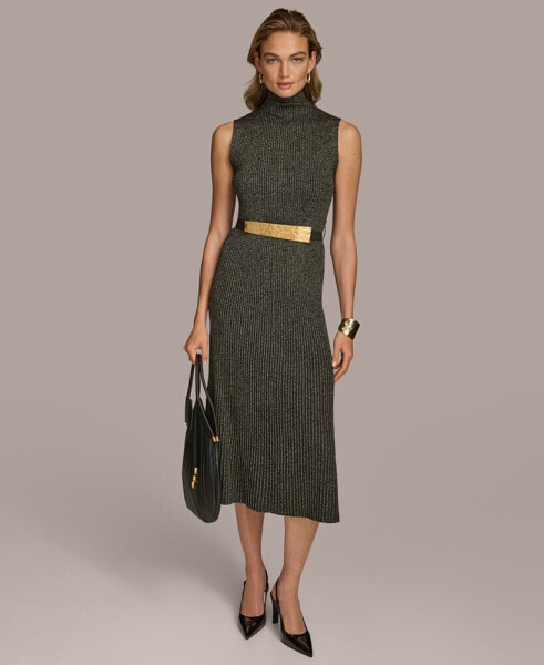 Donna Karan Women's Belted Mock-Neck Midi Dress