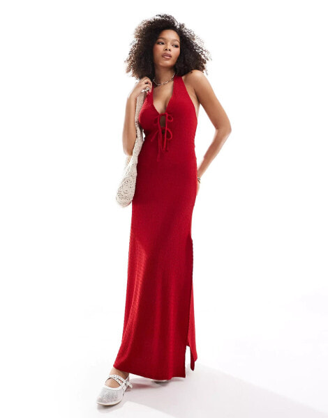 Miss Selfridge textured maxi dress in red