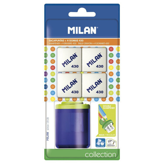 MILAN Blister Pack 1 Collection Pencil Sharpener+4 Erasers