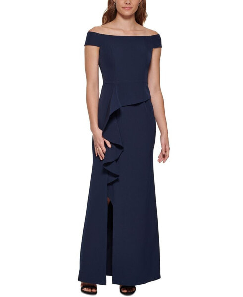 Women's Off-The-Shoulder Draped Column Gown